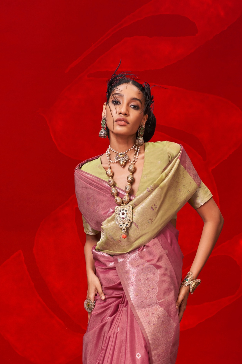 Tussar Silk Handloom Saree with Contrast Ikkat Pallu & Blouse