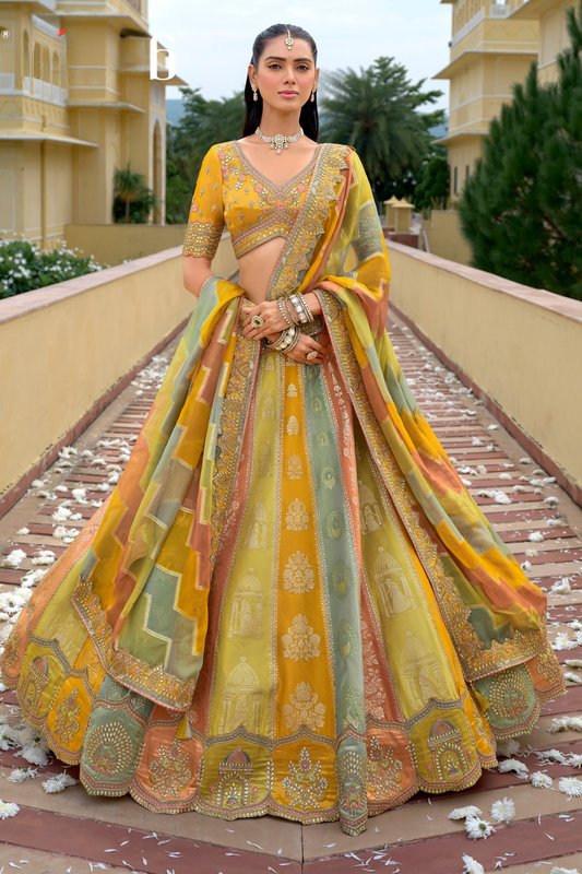 Traditional_Indian_bridal_lehenga_with_heavy_embroidery_and_net_dupatta_1 - LaVante Fashion