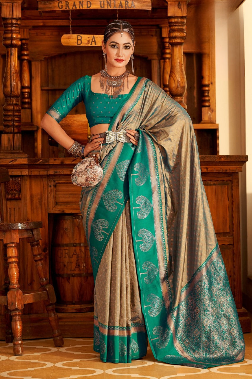 Soft Banarasi Paithani Saree with Copper Zari Weaving
