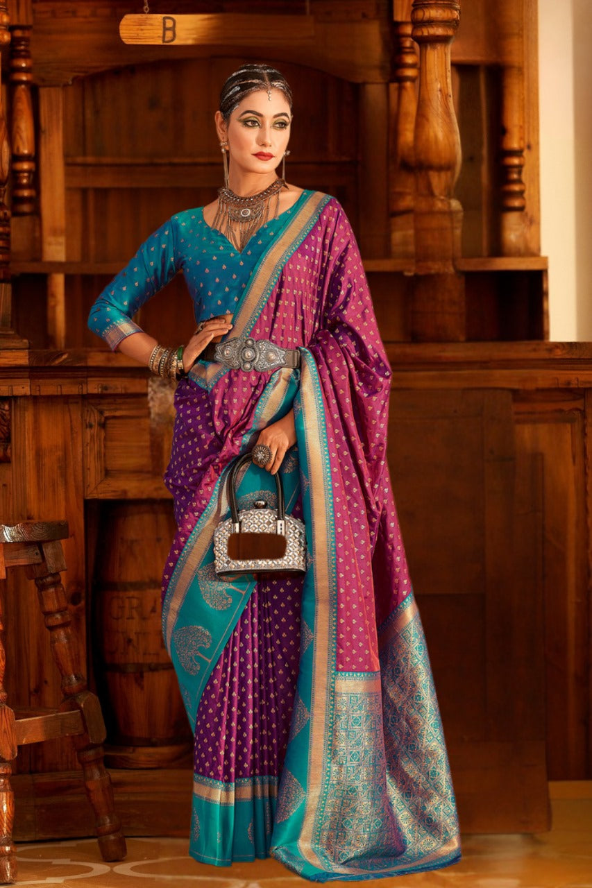 Soft Banarasi Paithani Saree with Copper Zari Weaving