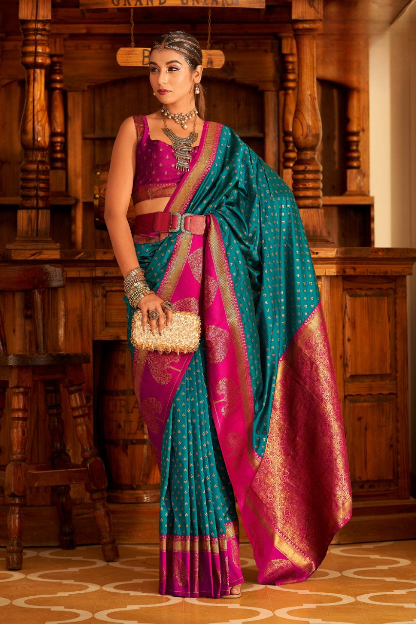 Soft Banarasi Paithani Saree with Copper Zari Weaving