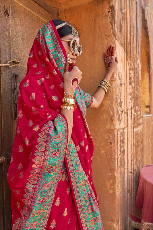 Soft Silk Banarasi Saree with Butta & Pashmina Print