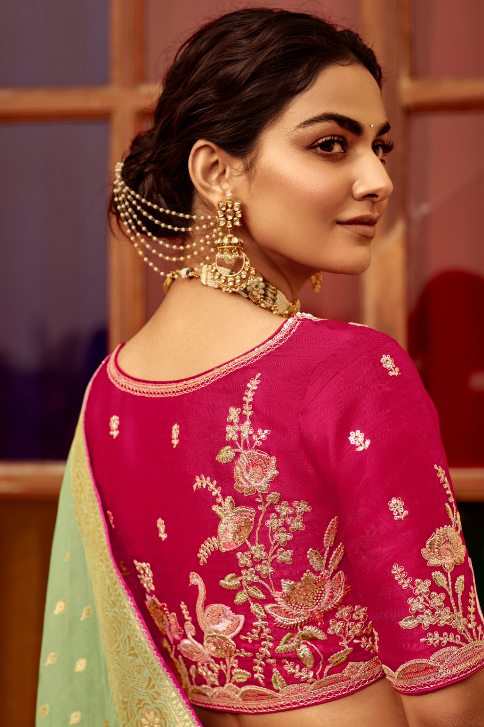 Banarasi Silk Saree with Elegant Contrast Blouse Design