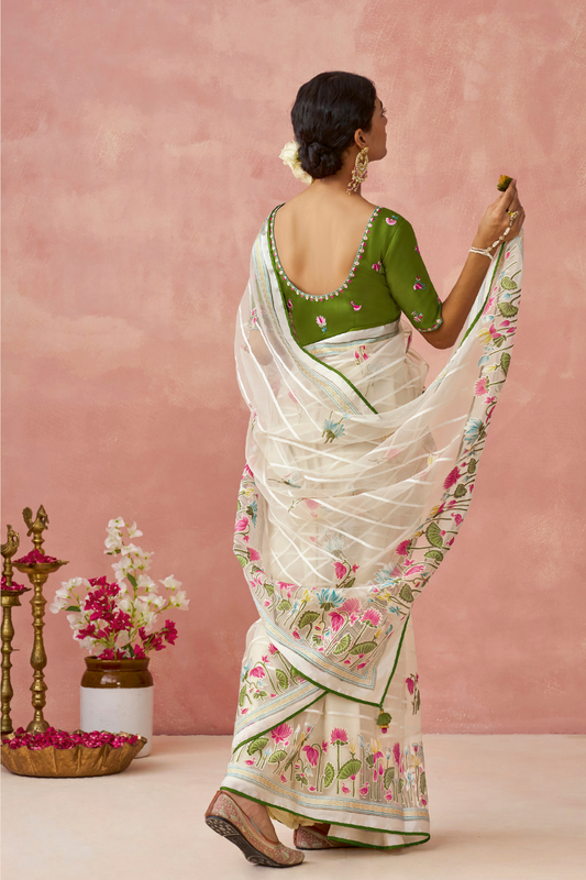 Brasso Teal Printed Saree for Elegant Festive Wear