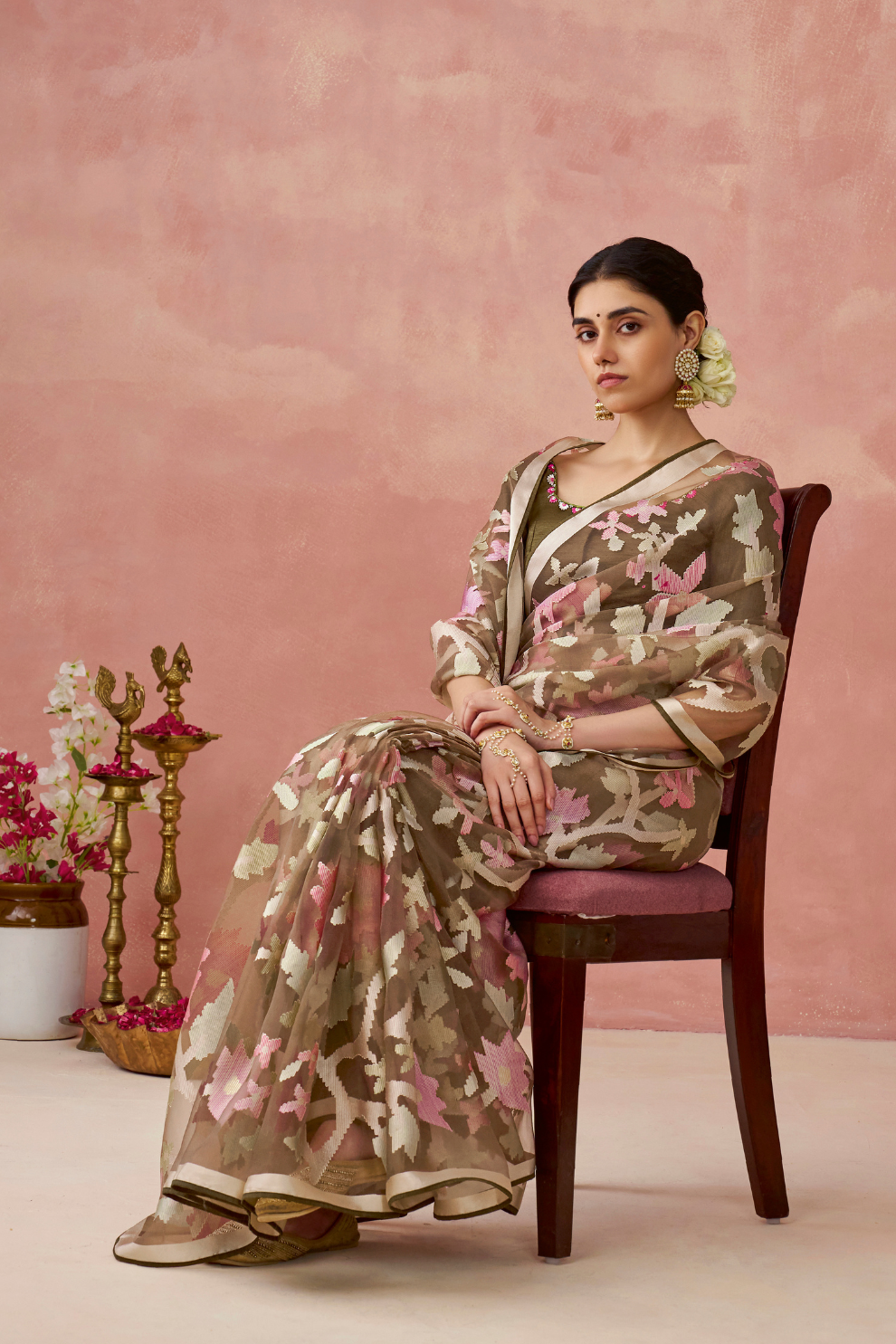 Brasso Teal Printed Saree for Elegant Festive Wear