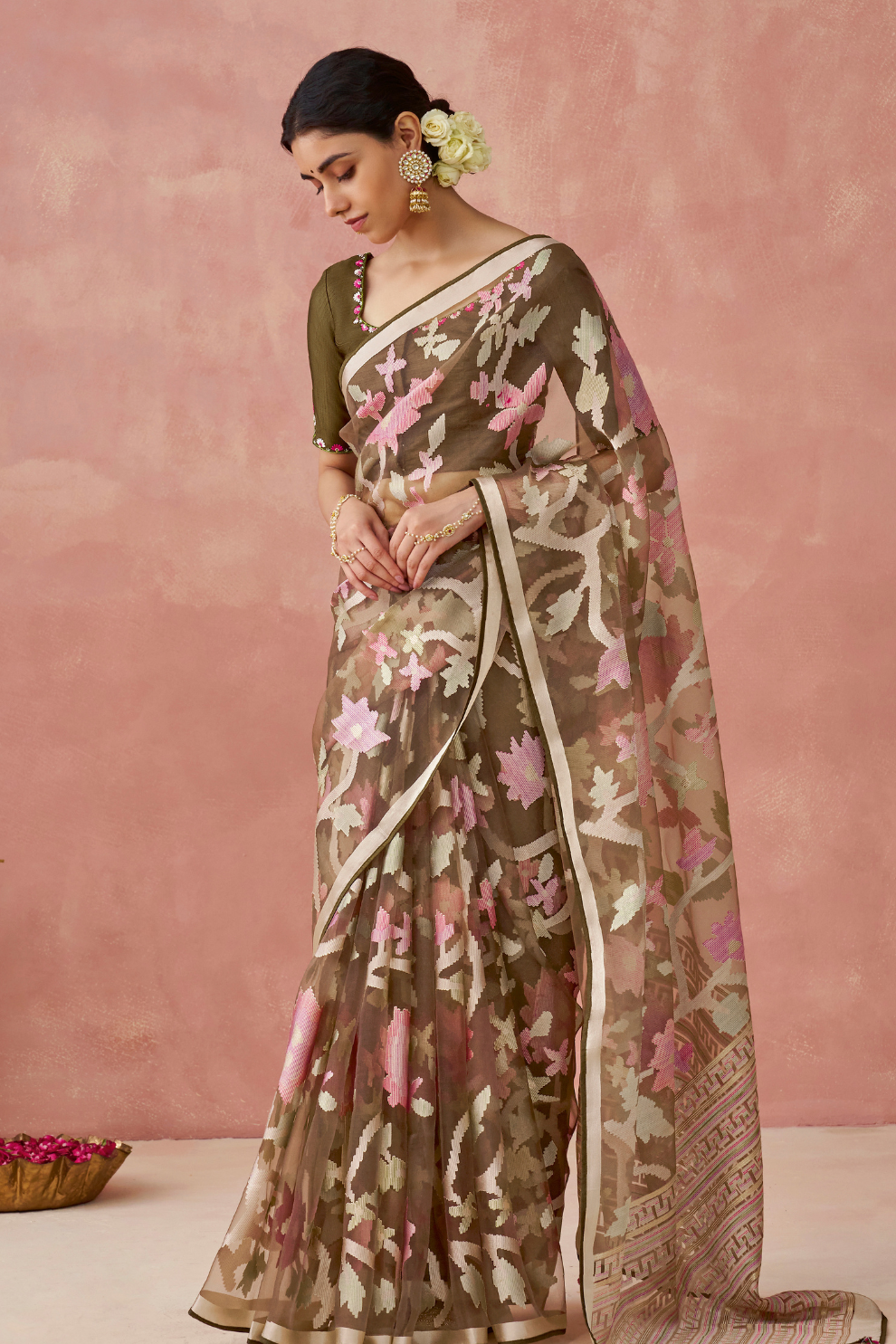 Brasso Teal Printed Saree for Elegant Festive Wear