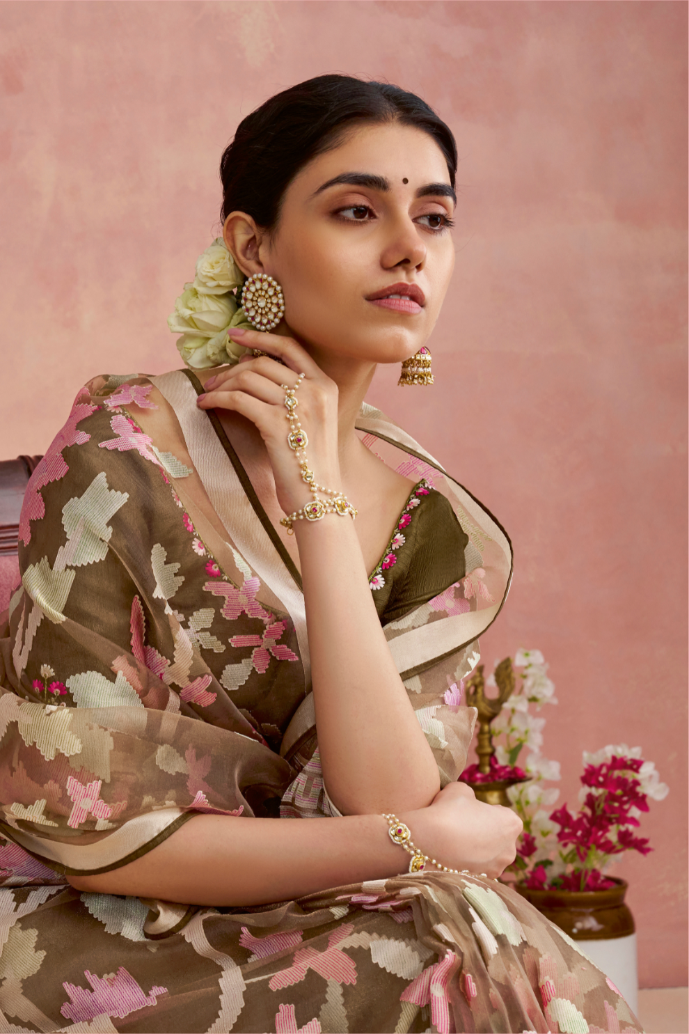 Brasso Teal Printed Saree for Elegant Festive Wear