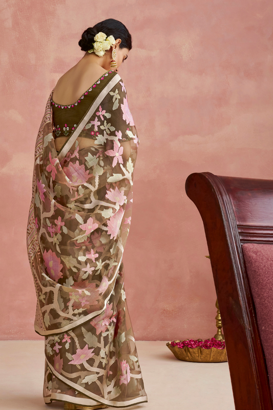 Brasso Teal Printed Saree for Elegant Festive Wear