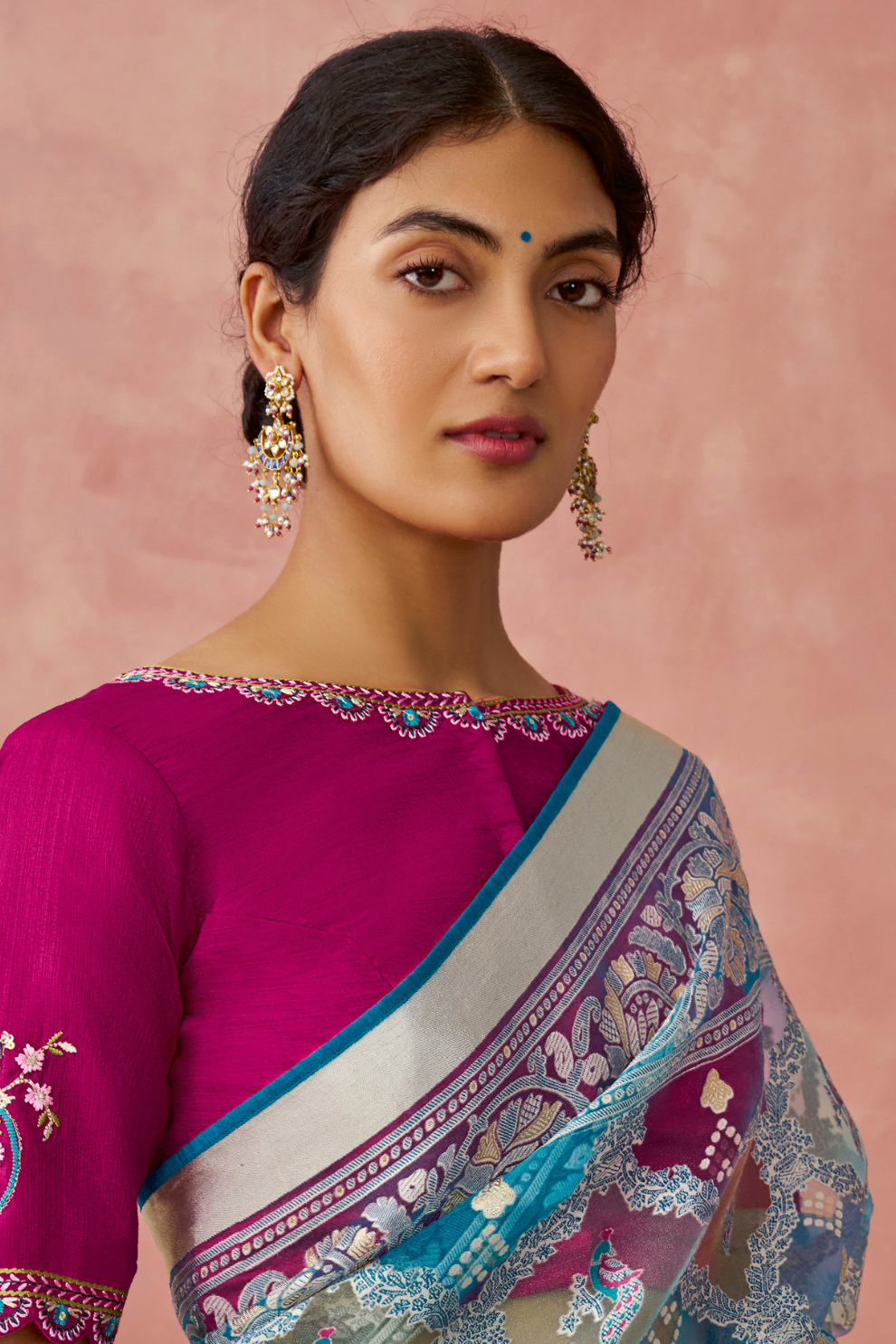 Brasso Teal Printed Saree for Elegant Festive Wear