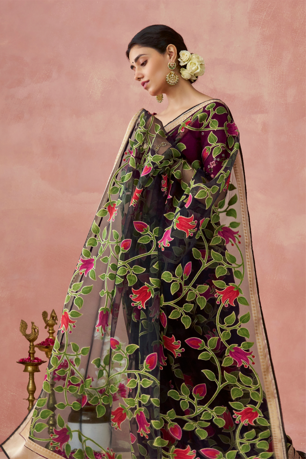 Brasso Teal Printed Saree for Elegant Festive Wear