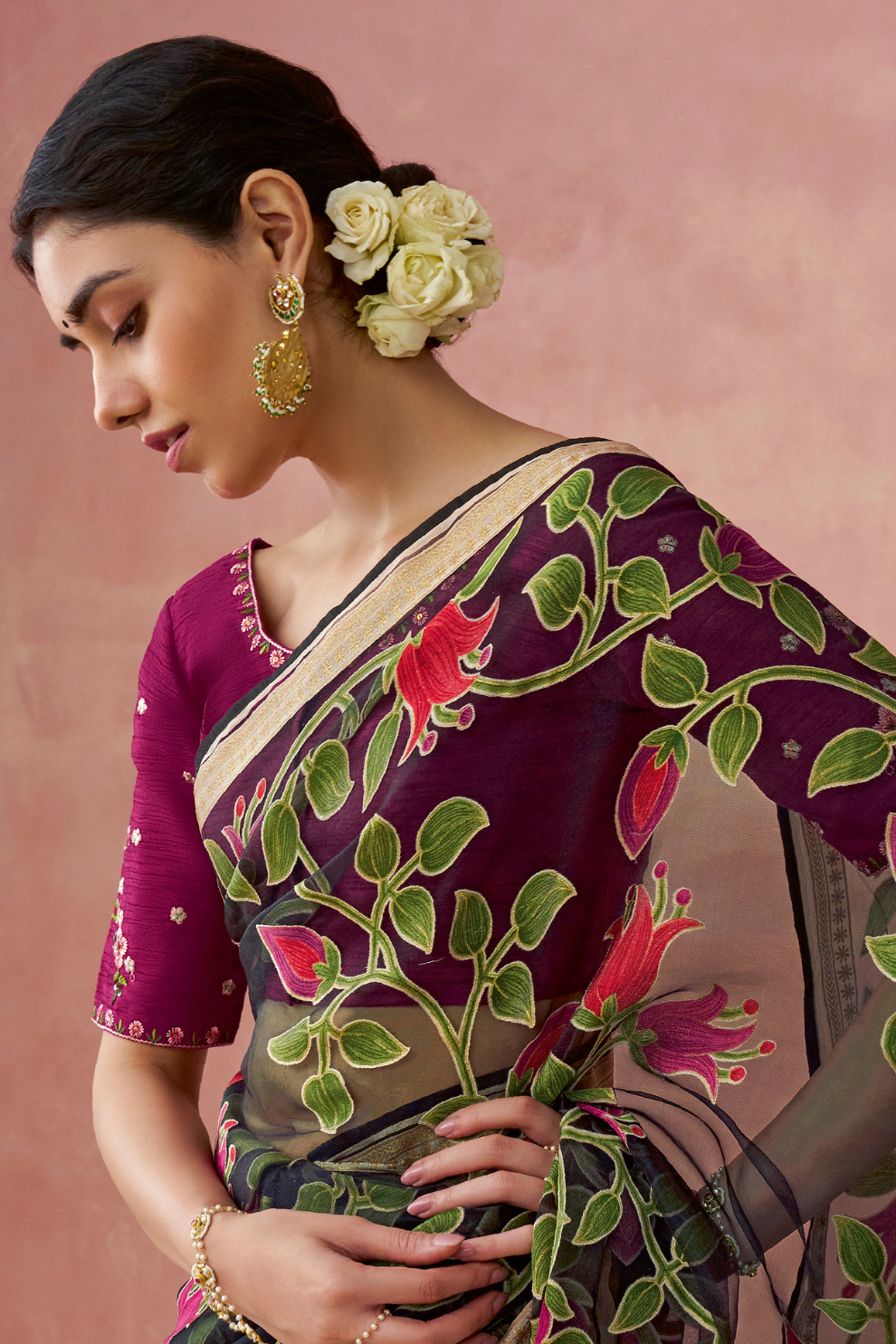 Brasso Teal Printed Saree for Elegant Festive Wear