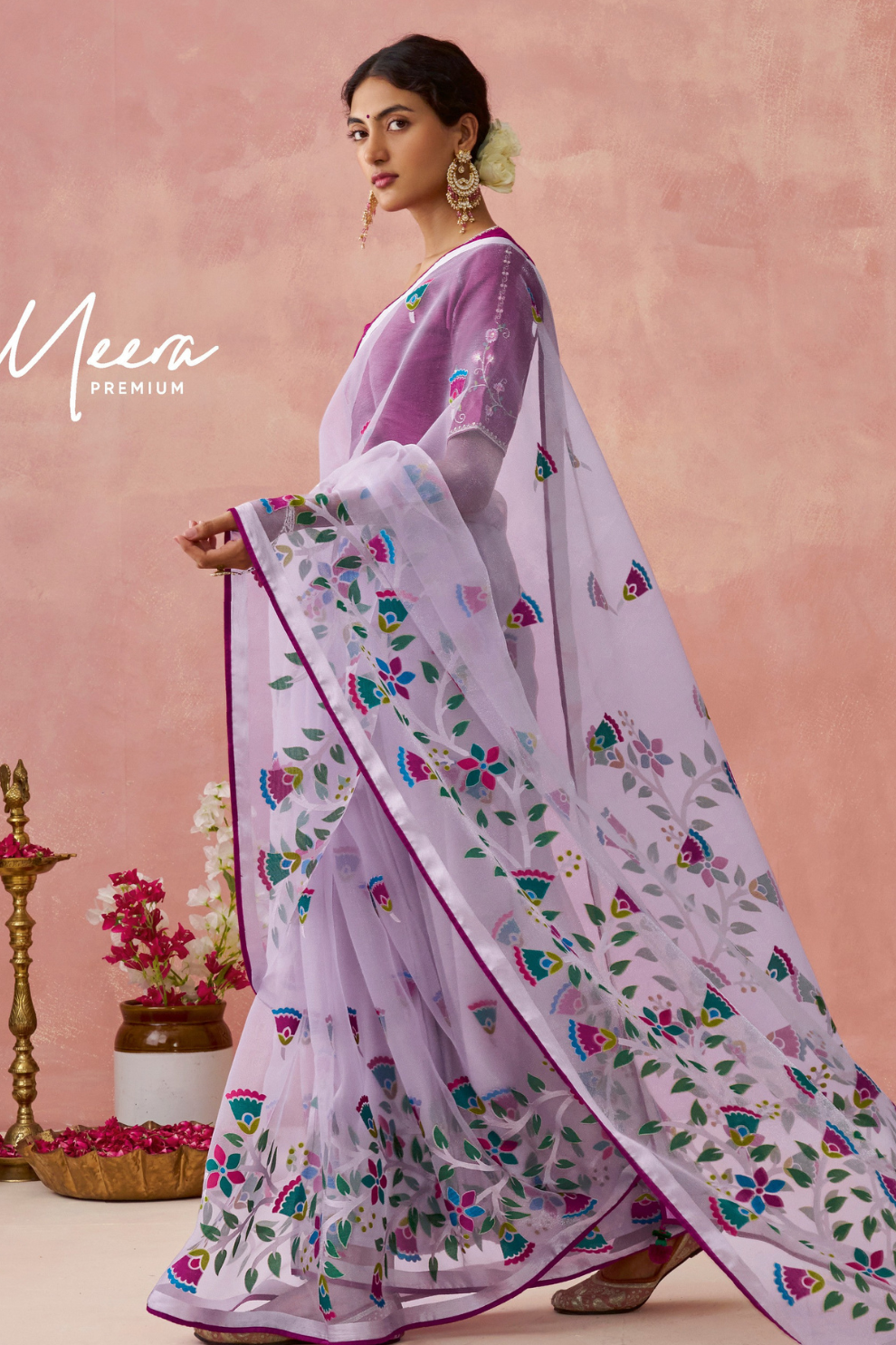 Brasso Teal Printed Saree for Elegant Festive Wear