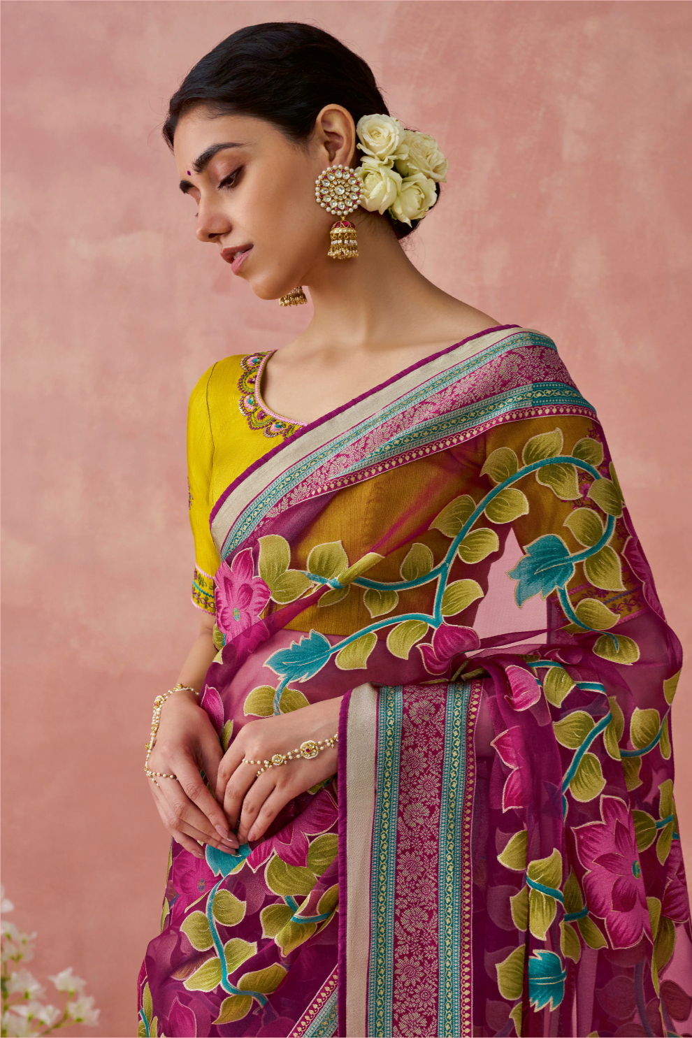 Brasso Teal Printed Saree for Elegant Festive Wear