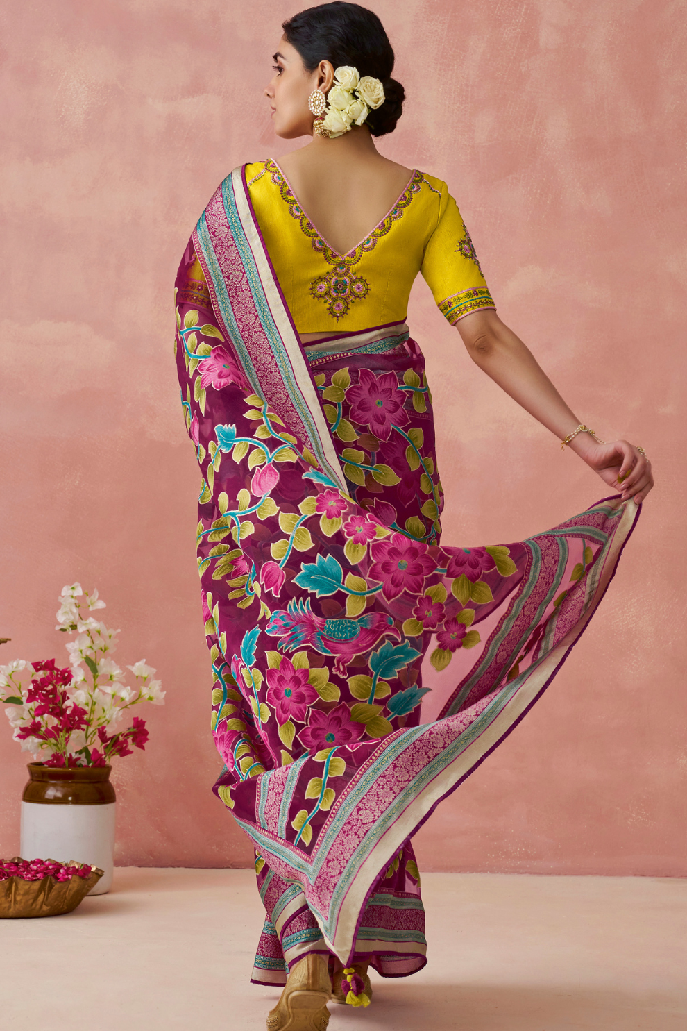 Brasso Teal Printed Saree for Elegant Festive Wear