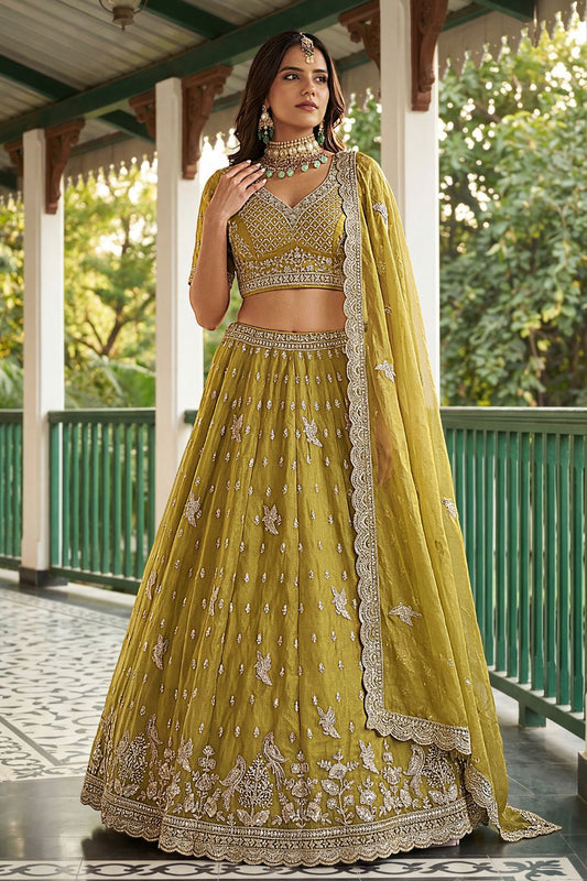 Tissue Lehenga Embroidered Sequins Stones Beads Zari Work Elegant Wear