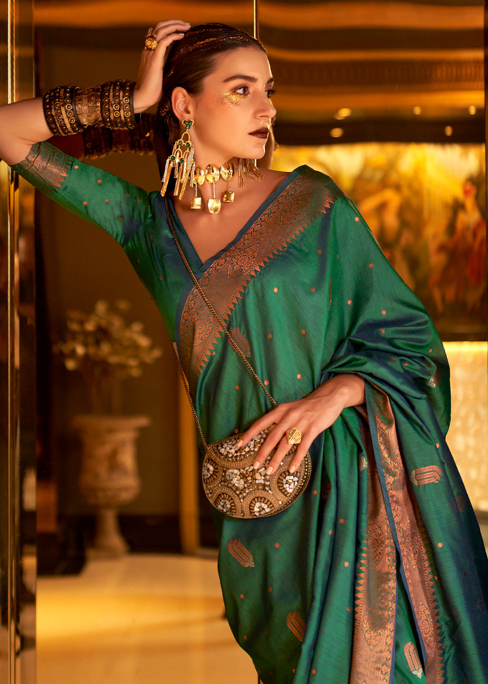 Viridian Green  Zari Woven Banarasi Silk Saree