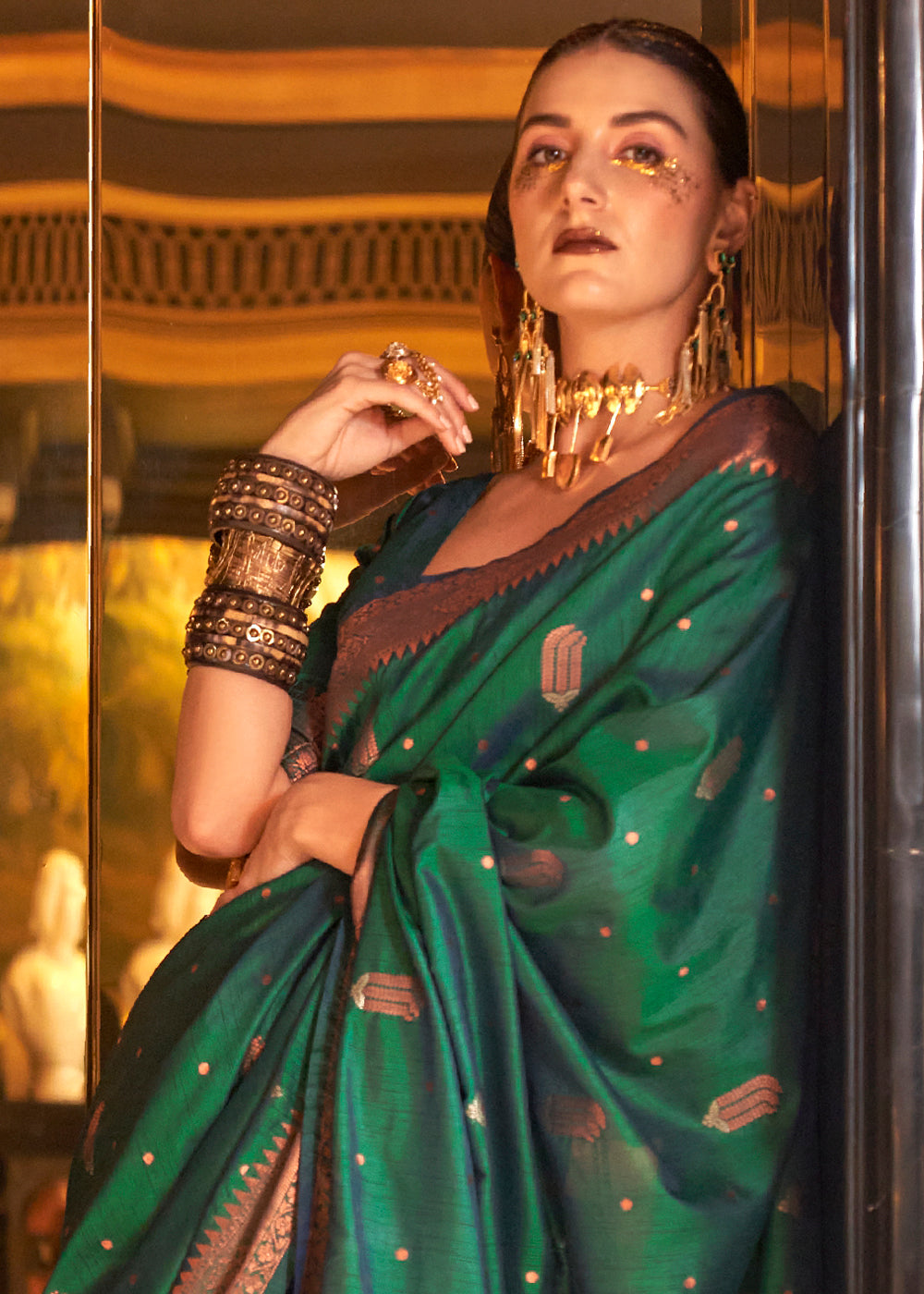 Viridian Green  Zari Woven Banarasi Silk Saree