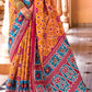 Atomic Orange Printed Patola Silk Saree