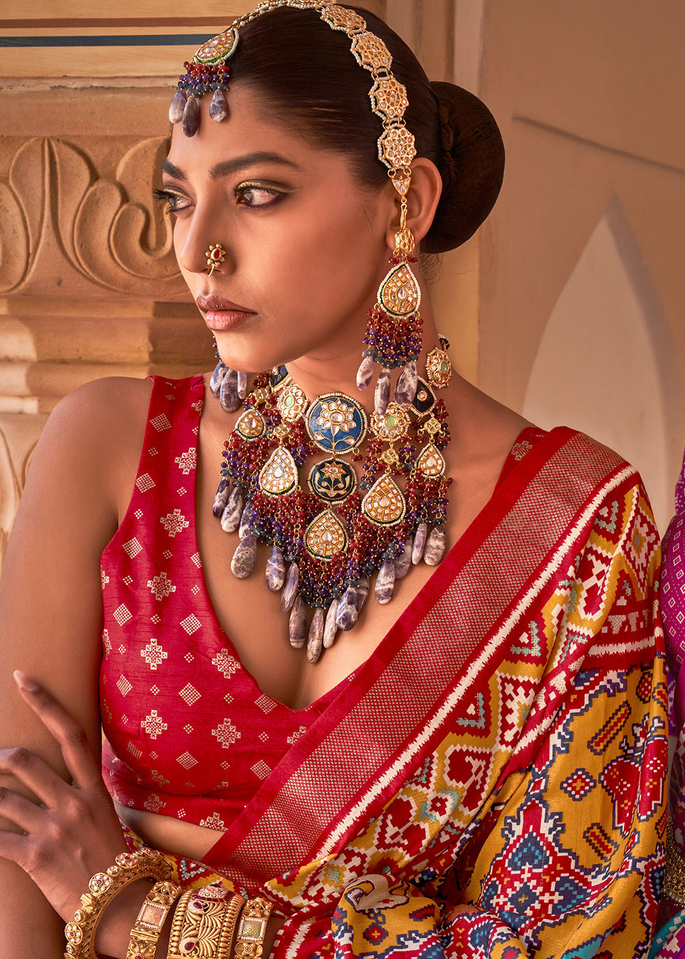 Yellow & Red Printed Patola Silk Saree