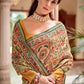 Beige White Designer Printed Silk Saree