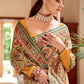 Beige White Designer Printed Silk Saree