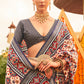 White & Grey Patola Printed Sik Saree