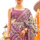 White & Purple Patola Printed Sik Saree