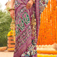 White & Purple Patola Printed Sik Saree