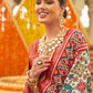White & Red Patola Printed Sik Saree