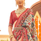 White & Red Patola Printed Sik Saree
