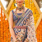 White & Blue Patola Printed Sik Saree
