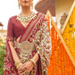 White & Brown Patola Printed Sik Saree