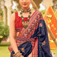 Berry Blue Printed Patola Designer Silk Saree
