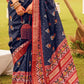 Berry Blue Printed Patola Designer Silk Saree