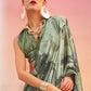 Basil Green Digital Printed Satin Crepe Designer Saree