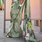 Basil Green Digital Printed Satin Crepe Designer Saree
