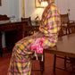 Yellow & Pink Printed Silk Saree