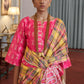 Yellow & Pink Printed Silk Saree