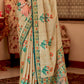 Beige Brown Designer Printed Silk Saree