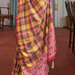 Yellow & Pink Printed Silk Saree