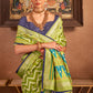 Venom Green Patola Printed Silk Saree with Contrast Blouse
