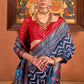 Admiral Blue Patola Printed Silk Saree with Contrast Blouse