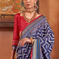 Admiral Blue Patola Printed Silk Saree with Contrast Blouse