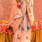 Beige Brown Floral Printed Designer Organza Silk Saree