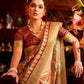 Beige Brown Floral Printed Manipuri Silk Saree
