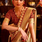 Beige Brown Floral Printed Manipuri Silk Saree