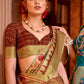 Beige Brown Floral Printed Manipuri Silk Saree