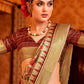 Beige Brown Floral Printed Manipuri Silk Saree