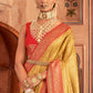Yellow & Red Zari Woven Banarasi Silk Saree