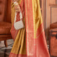 Yellow & Red Zari Woven Banarasi Silk Saree